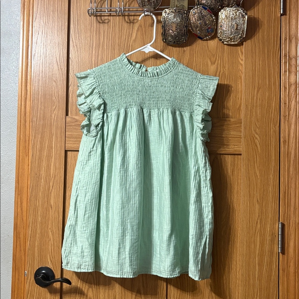 Mint Green Ruffle Sleeve Shirt
